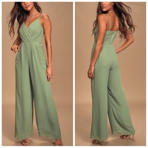 Lulus Call For Me Faux Wrap Jumpsuit | Sage Green | Size XS | NWT